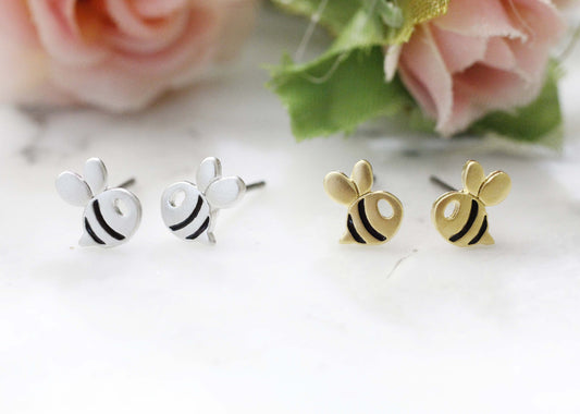 Cute Honeybee stud earrings, Bee earrings in 2 colors