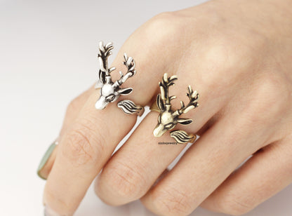 Antler ring, Deer ring, stag ring, horn ring, reindeer ring in 2 colors, R0325S