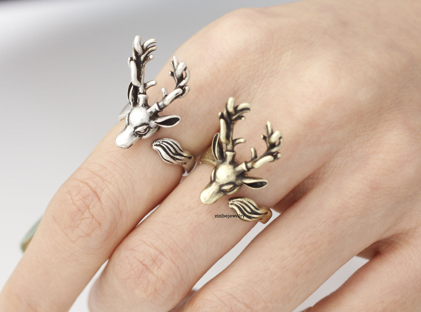 Antler ring, Deer ring, stag ring, horn ring, reindeer ring in 2 colors, R0325S