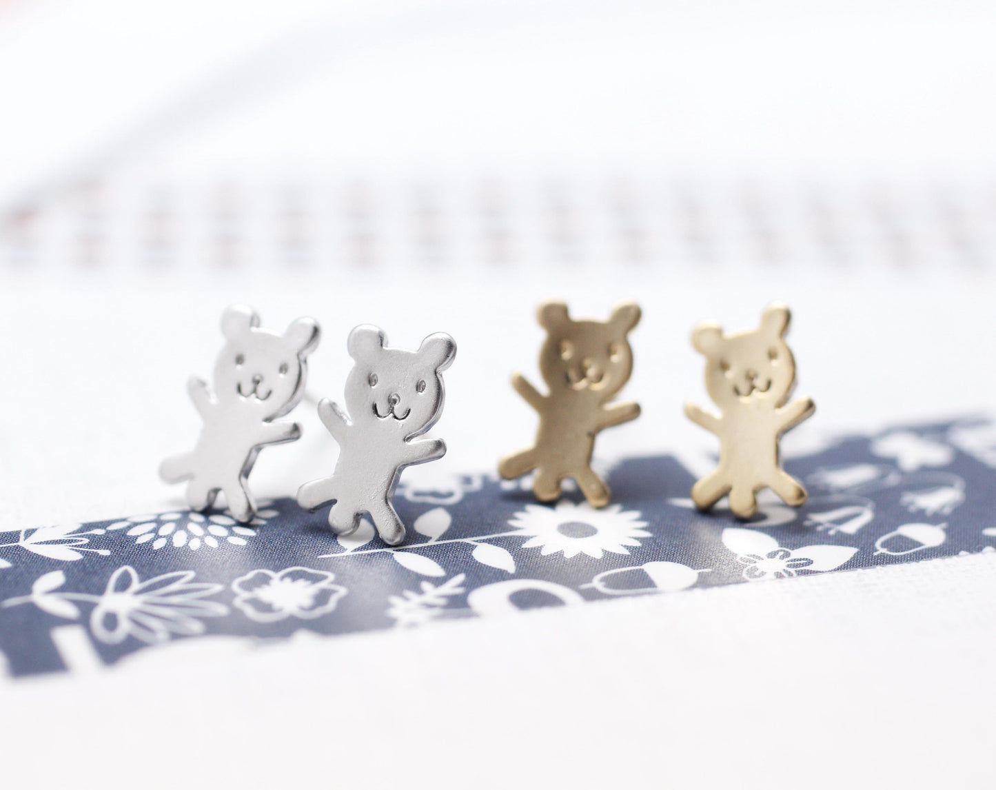 cute and unique tiny teddy bear post earrings( gold /silver)