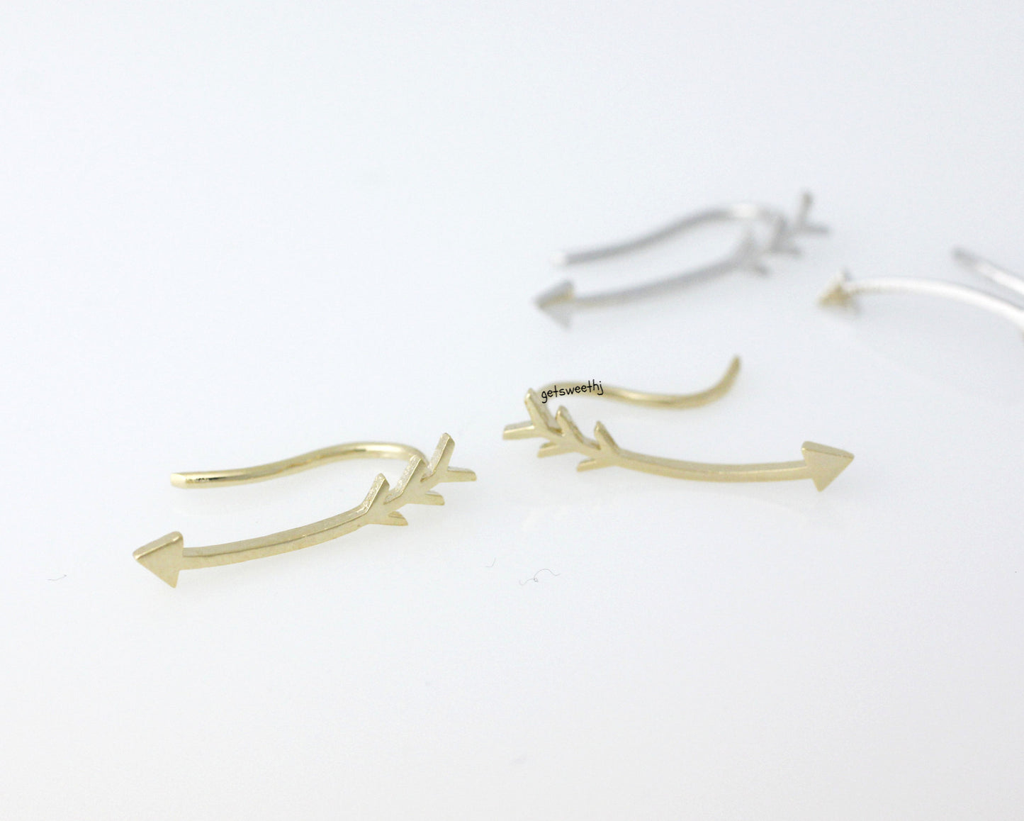 Arrow ear climber, ear pin ,ear crawler in gold and silver