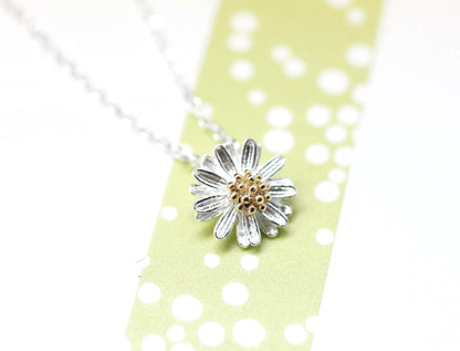 White Daisy flower pendant necklace-3(925 sterling silver / plated over Brass)