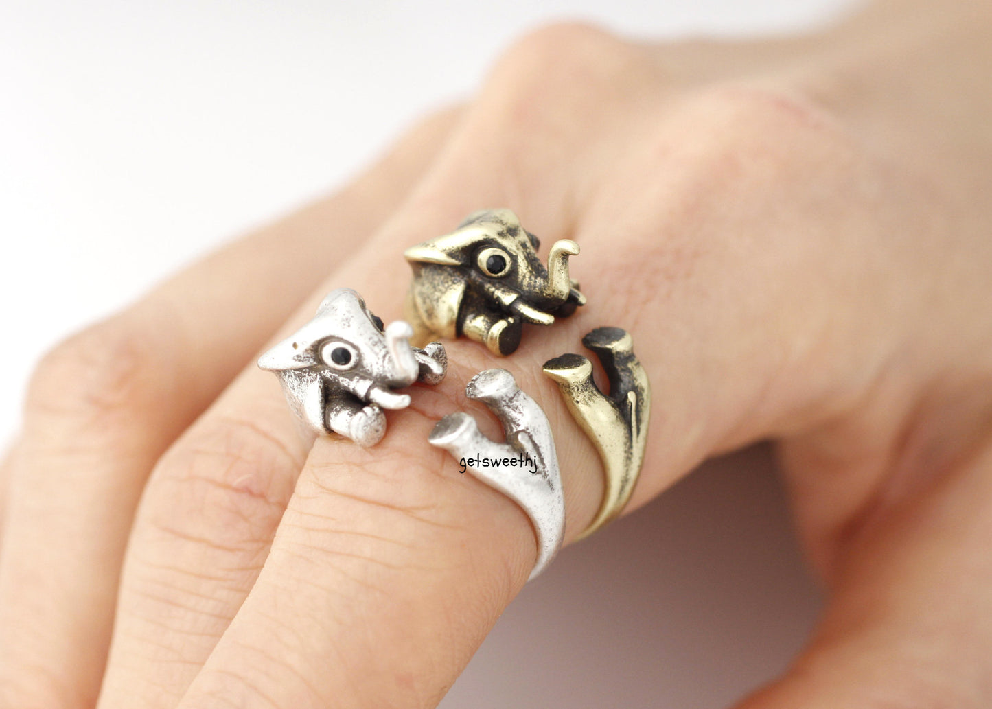 Cute Elephant Adjustable Wrap Ring, R0340S