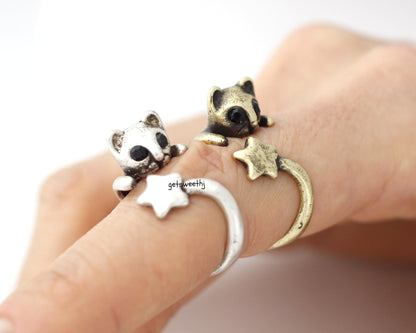 Cute Baby Kitty Cat with star tail Adjustable Wrap Ring, R0240S