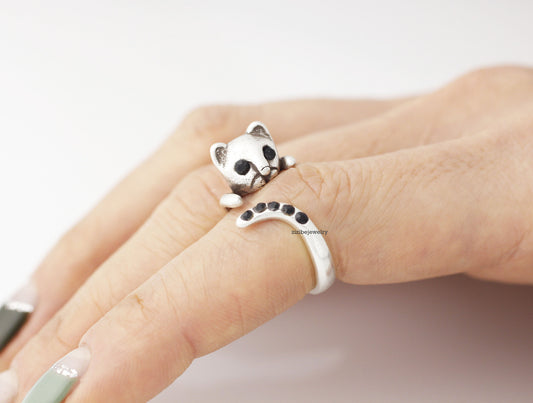 Cute Baby Kitty Cat with cubic tail Adjustable Wrap Ring, R0268S