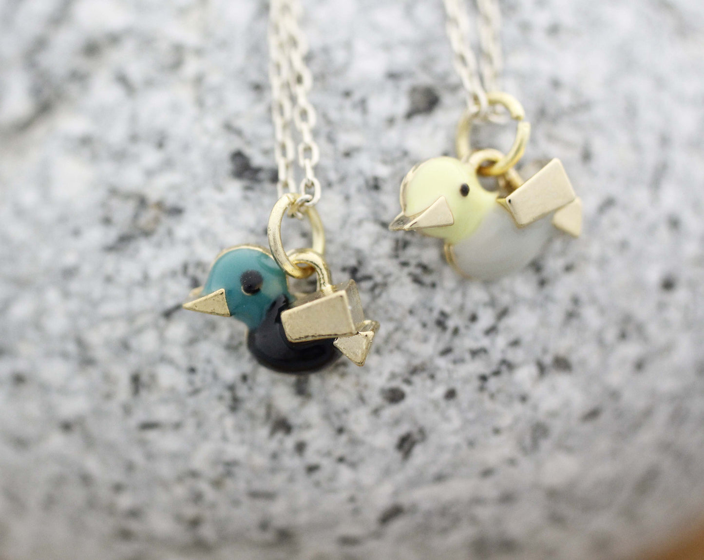 Tiny Tweet Bird enamel Pendant Necklace