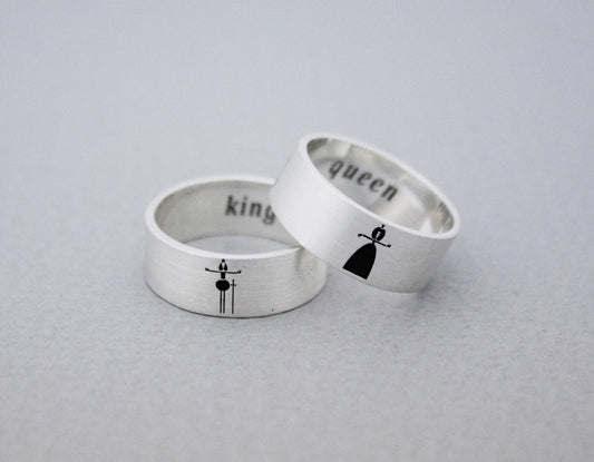 925 sterling silver Horizontal Queen and King Ring ,Couple Rings