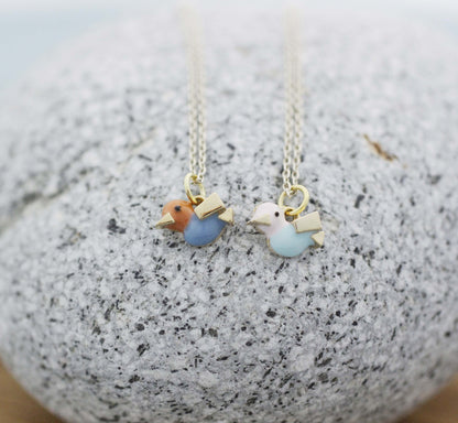 Tiny Tweet Bird enamel Pendant Necklace