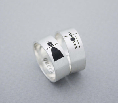 925 sterling silver Vertical Queen and King Ring ,Couple Rings,Custom Personalized Initial Ring (up to 9 characters), R1010S