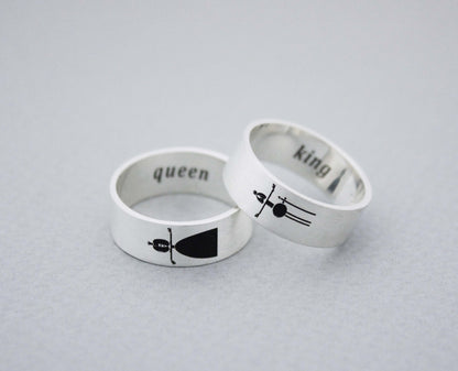 925 sterling silver Vertical Queen and King Ring ,Couple Rings,Custom Personalized Initial Ring (up to 9 characters), R1010S