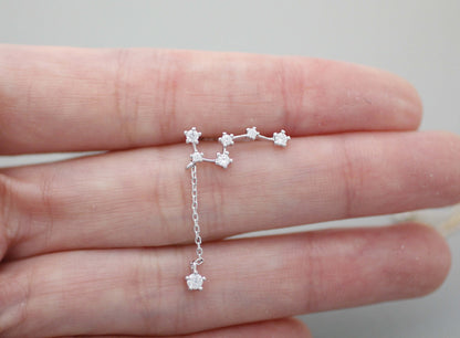 Big Dipper Earcuff ,Chain Dangle Ear pin, Big Dipper Ear climber,Cubic stars ear pin , E1046S