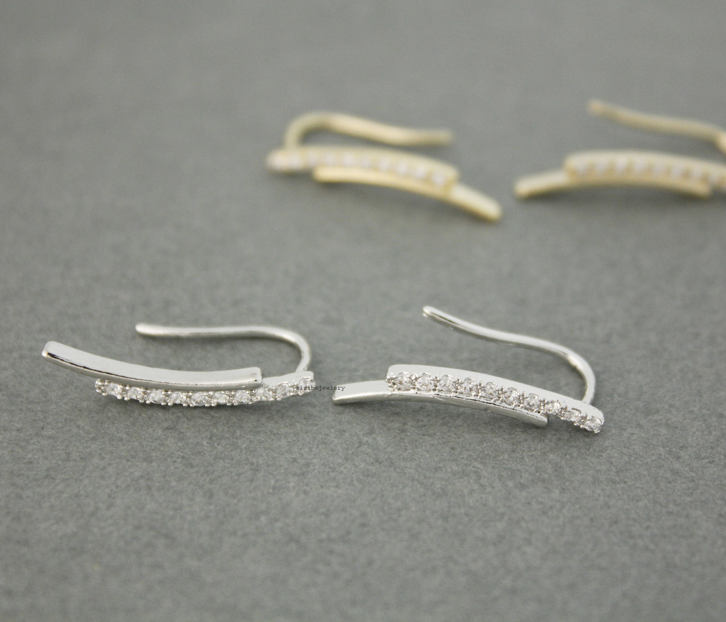 Cubic Curved Long Bar Ear pin, Double lines ear pin ,Bar cubic Ear Crawler,Bar cubic Ear cuff