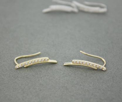 Cubic Curved Long Bar Ear pin, Double lines ear pin ,Bar cubic Ear Crawler,Bar cubic Ear cuff