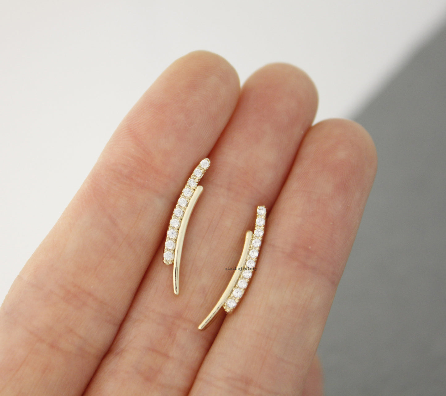 Cubic Curved Long Bar Ear pin, Double lines ear pin ,Bar cubic Ear Crawler,Bar cubic Ear cuff