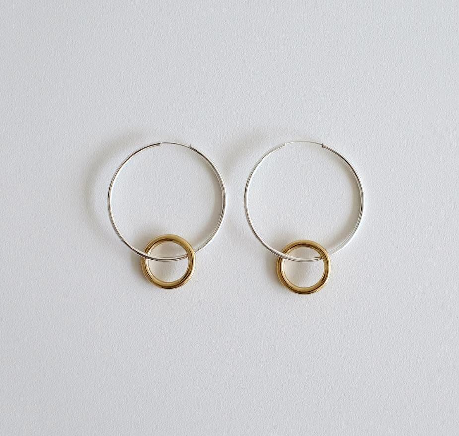 925 sterling silver Two Tone Linked Circles Earrings, Double Circle hoop earrings,Large Hoop Earrings