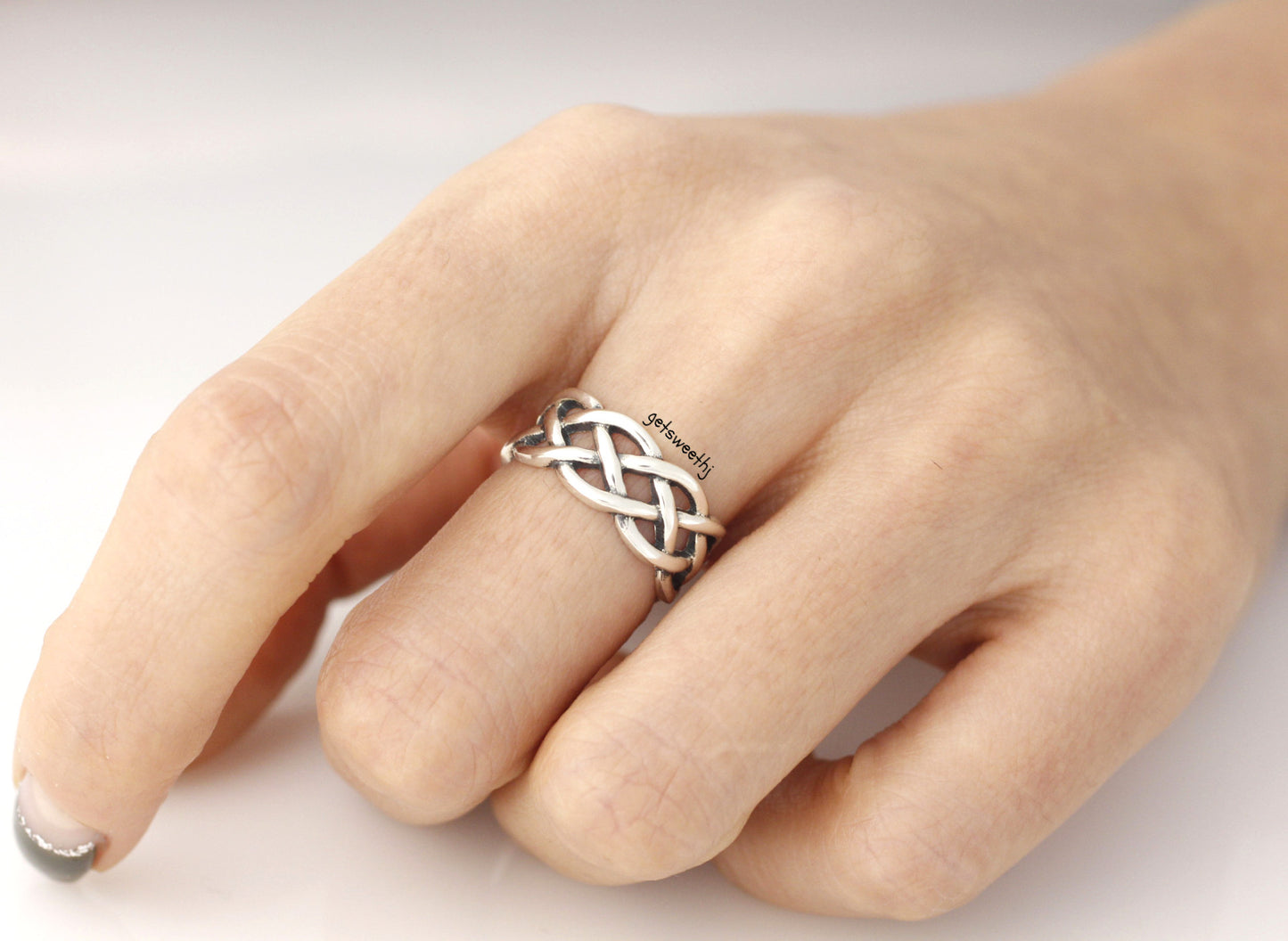 925 Sterling Silver Twisted Helix Pattern Infinity simbol Ring