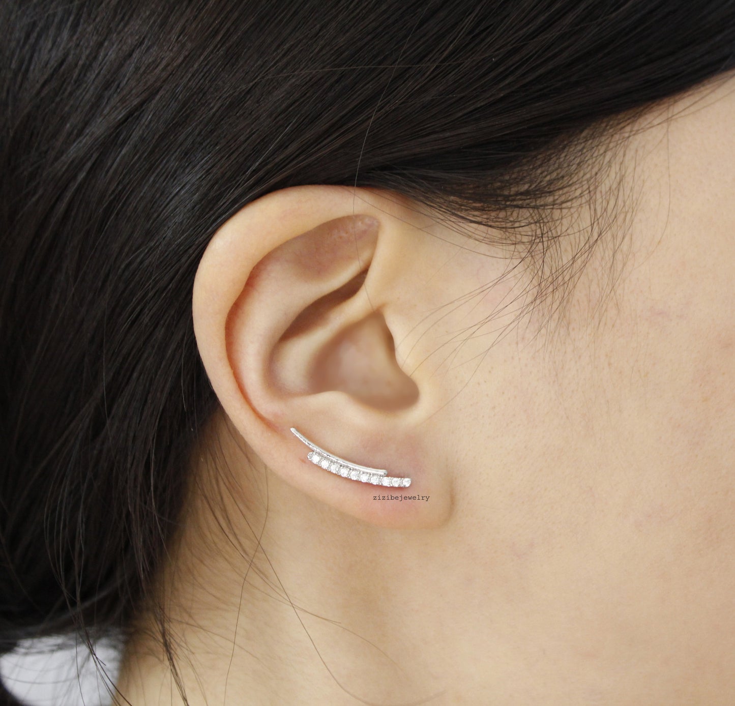 Cubic Curved Long Bar Ear pin, Double lines ear pin ,Bar cubic Ear Crawler,Bar cubic Ear cuff