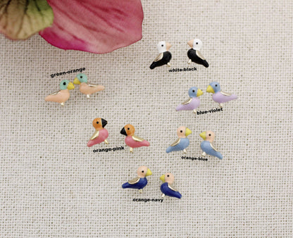 Tiny Tweet Bird enamel Stud earrings, lark earrings ,skylark earrings