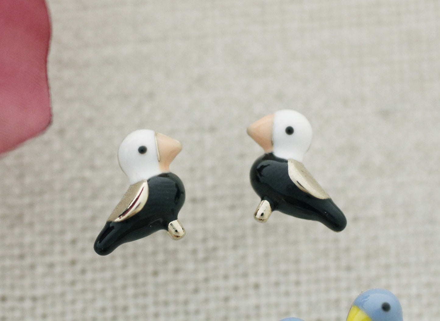 Tiny Tweet Bird enamel Stud earrings, lark earrings ,skylark earrings