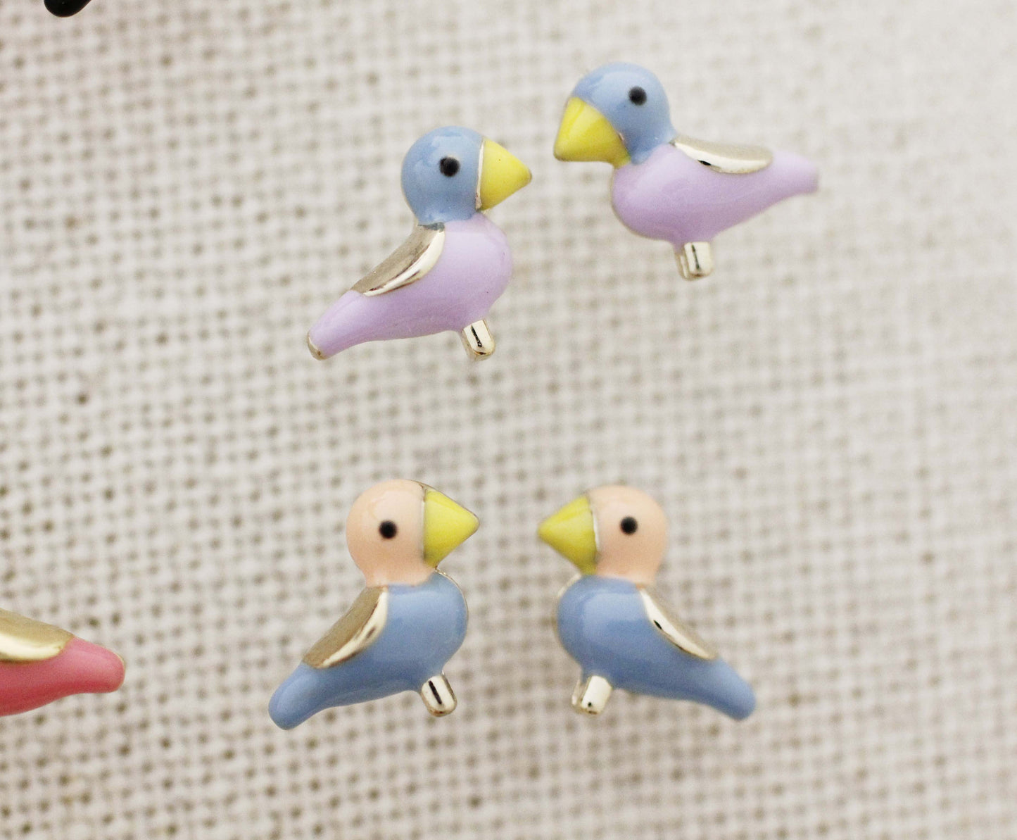 Tiny Tweet Bird enamel Stud earrings, lark earrings ,skylark earrings