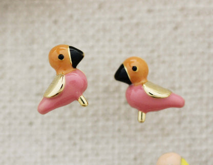 Tiny Tweet Bird enamel Stud earrings, lark earrings ,skylark earrings