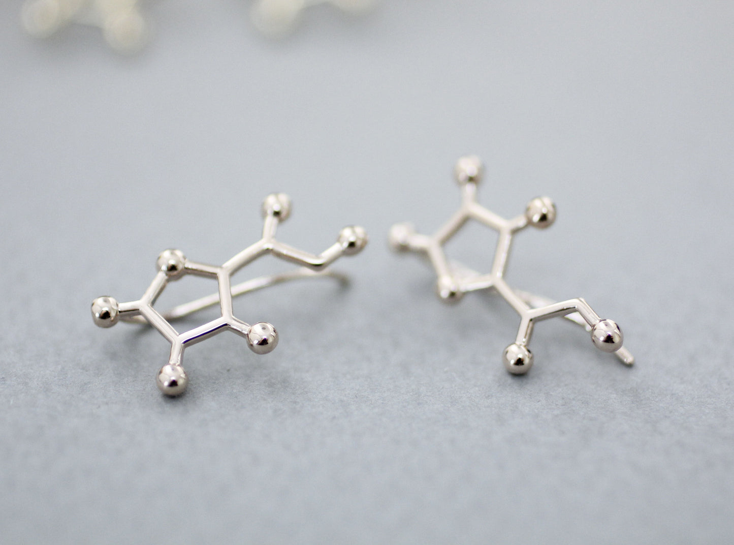 Vitamin C Molecule Ear climber earrings, Vitamin Ear Crawler earrings