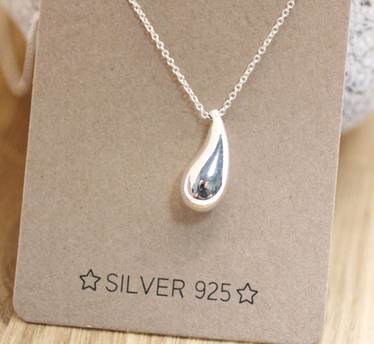925 Sterling Silver Tear drop / Water Drop pendant Necklace.