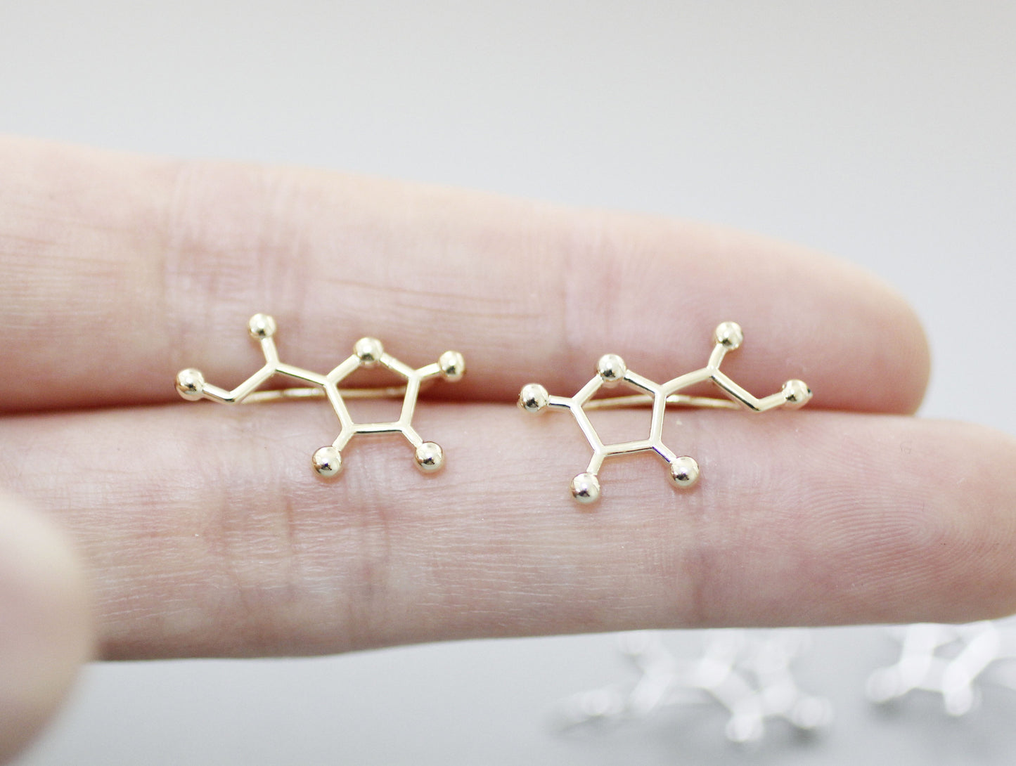 Vitamin C Molecule Ear climber earrings, Vitamin Ear Crawler earrings