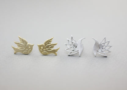 Flying Hummingbird earrings and Peace Dove Bird Earrings in Gold/Silver