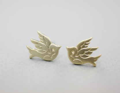 Flying Hummingbird earrings and Peace Dove Bird Earrings in Gold/Silver