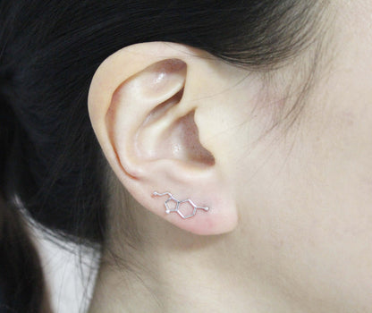 Serotonin Molecule Ear climber, Serotonin Ear Crawle,Molecule ear Sweep earrings