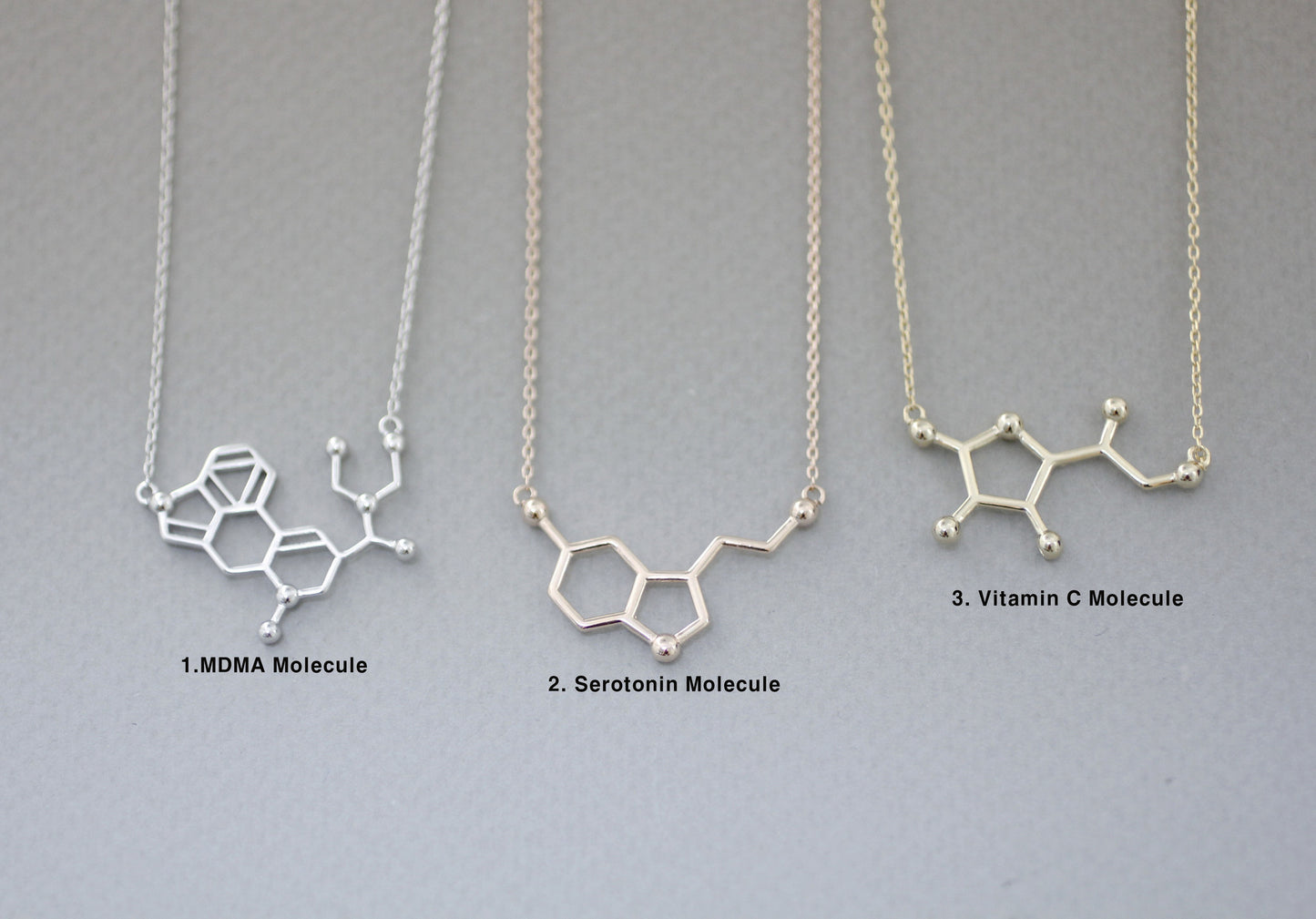 Ecstasy Molecule Necklace / Serotonin Molecule Necklace / Vitamin C Molecule Necklace