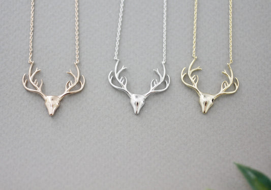 Deer Antler Necklace, Elk Deer Necklace ,Deer head necklace, Stag necklace
