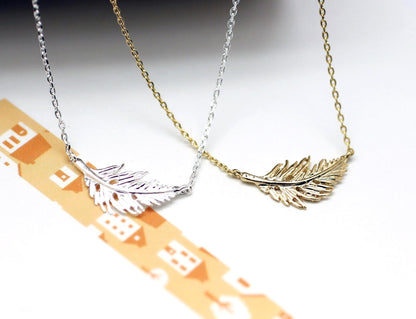 Feather Leaf Necklace in Gold / Silver,(925 sterling silver/plated over Brass) N0389K