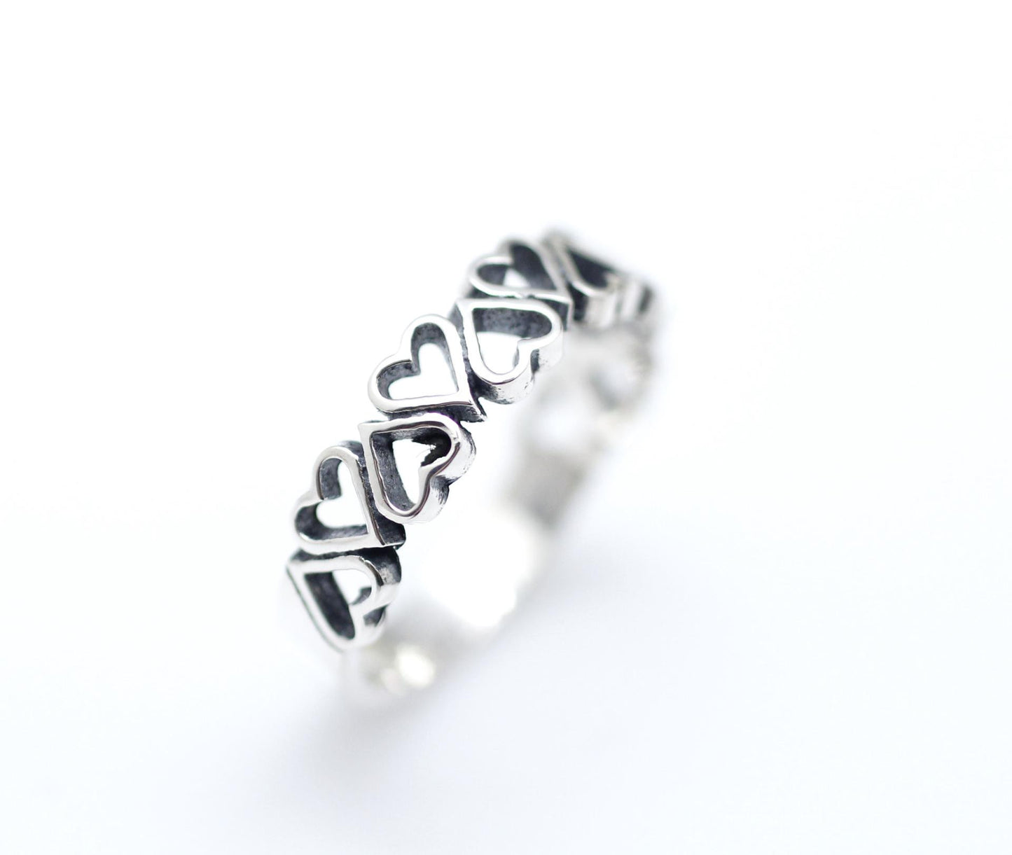 925 Sterling Silver Delicate Cut out Heart Line  ring