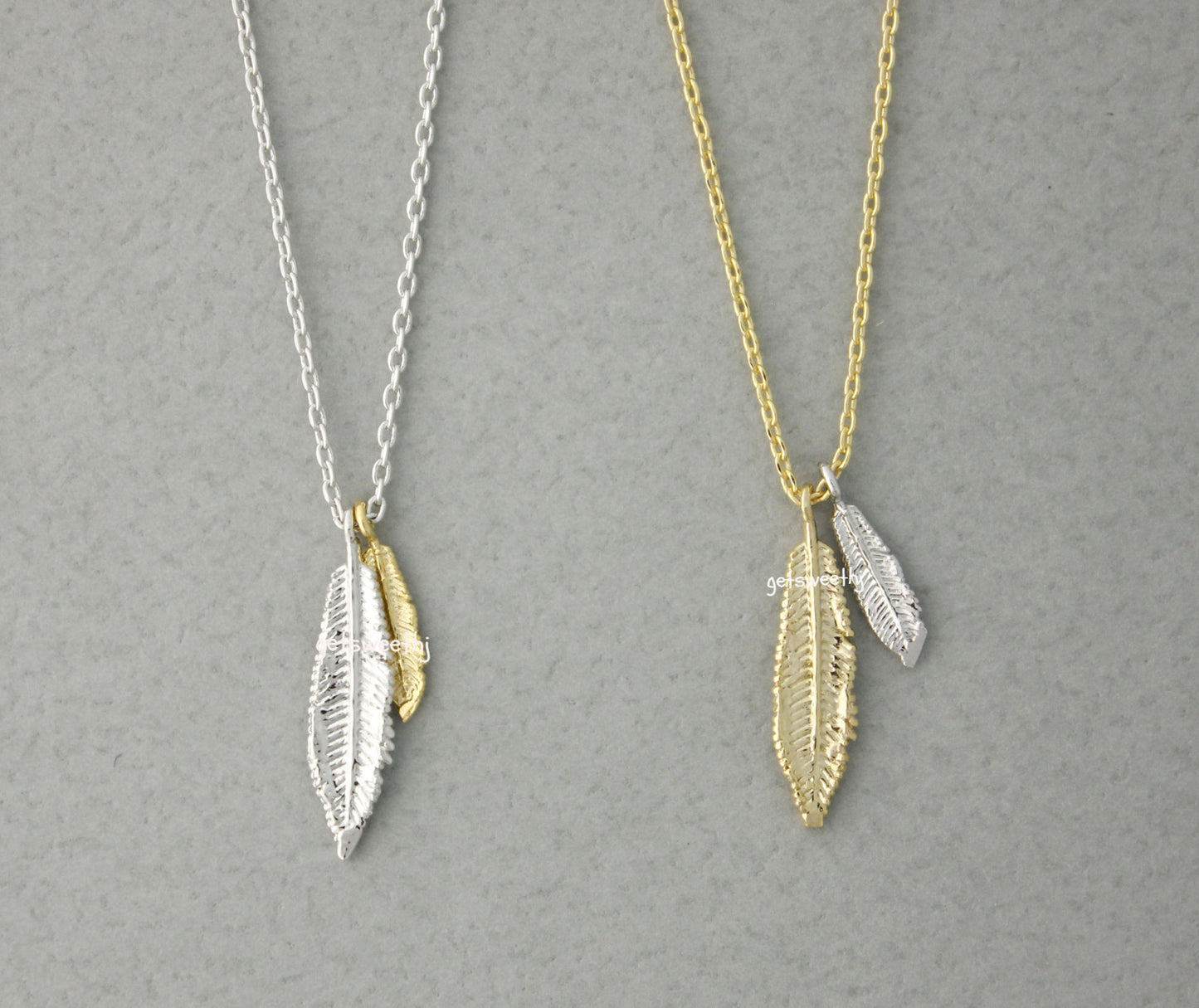 Feather Leaf Pendant Necklace in Gold / Silver