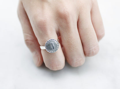 925 sterling silver Initial ring, Personalized initial ,Disc initial ring, Hand Stamped Ring