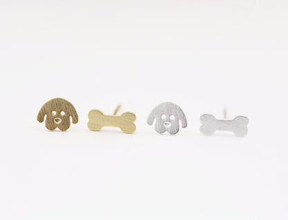 Puppy and Bone Stud Earrings in 2 colors