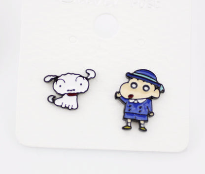 Cute Cartoon characters earrings, Crayon Shin Chan and Shiro Stud earrings