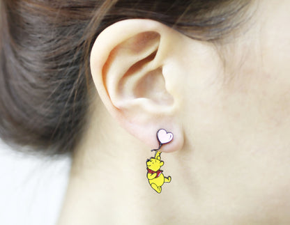 Disney-licensed characters earrings, Winnie the Pooh  Piglet Ear jackets twoway earrings