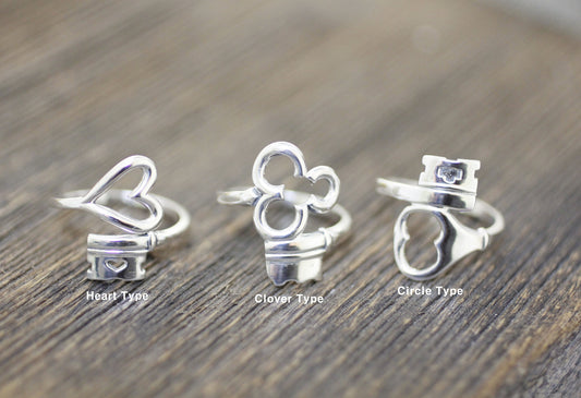 925 Sterling Silver Key and Lock Statement Ring in 3 Type