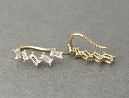 Square Cubic Zirconia Setting  Earcuff style Stud Earrings in gold / silver