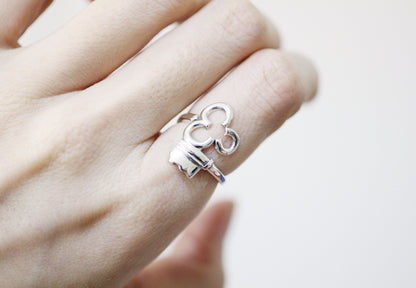 925 Sterling Silver Key and Lock Statement Ring in 3 Type