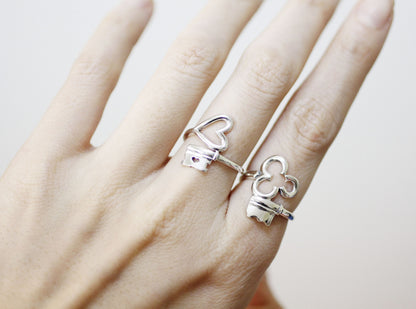 925 Sterling Silver Key and Lock Statement Ring in 3 Type