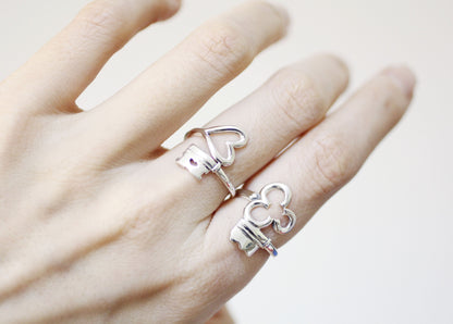 925 Sterling Silver Key and Lock Statement Ring in 3 Type