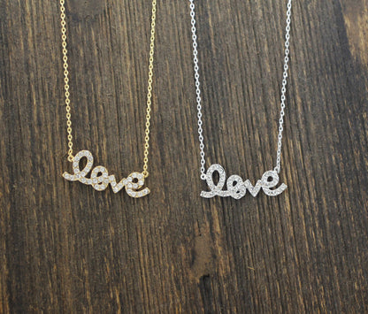 925 sterling silver LOVE charm Necklace detailed with CZ in Gold /silver