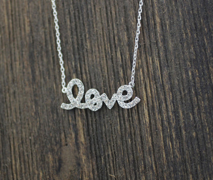 925 sterling silver LOVE charm Necklace detailed with CZ in Gold /silver