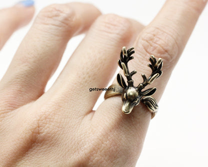 Antler ring, Deer ring, stag ring, horn ring, reindeer ring in 2 colors, R0325S