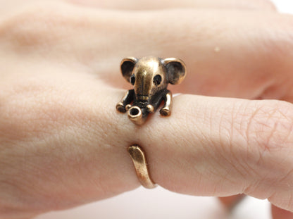 Cute Baby Elephant Adjustable Wrap Ring ,statement ring , knuckle ring