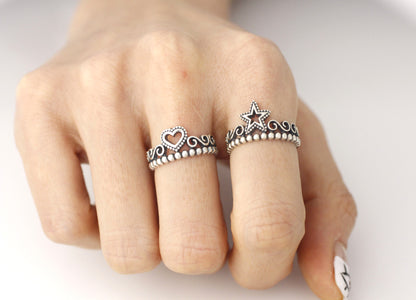 925 sterling silver Tiara Ring detailed in Heart and Star(choose one)